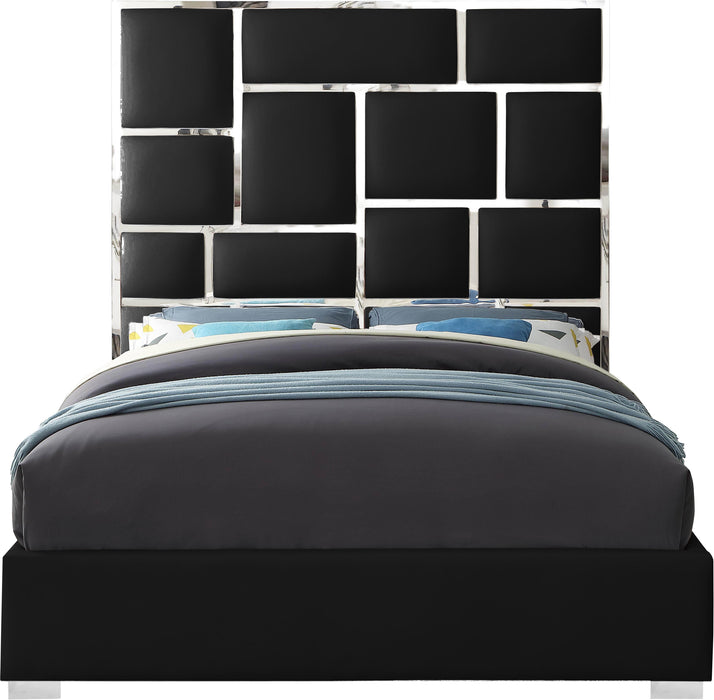 Milan Black Faux Leather Queen Bed - Bargain Furniture (Detroit, MI)
