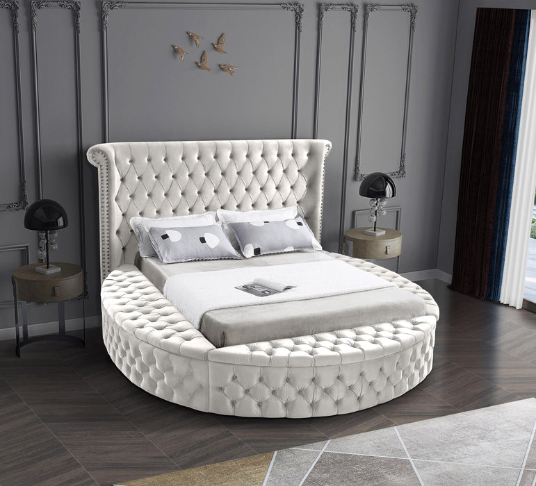 Luxus Cream Velvet King Bed (3 Boxes) - Bargain Furniture (Detroit, MI)