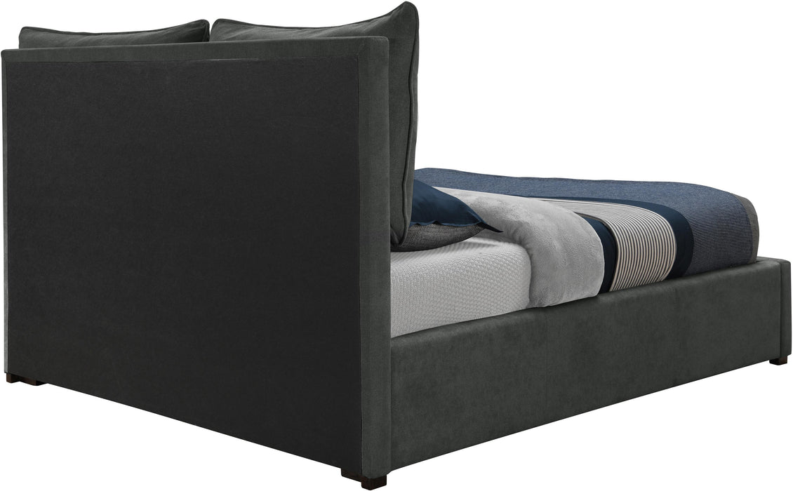 Misha Pepper Black Polyester Fabric King Bed (3 Boxes) - Bargain Furniture (Detroit, MI)