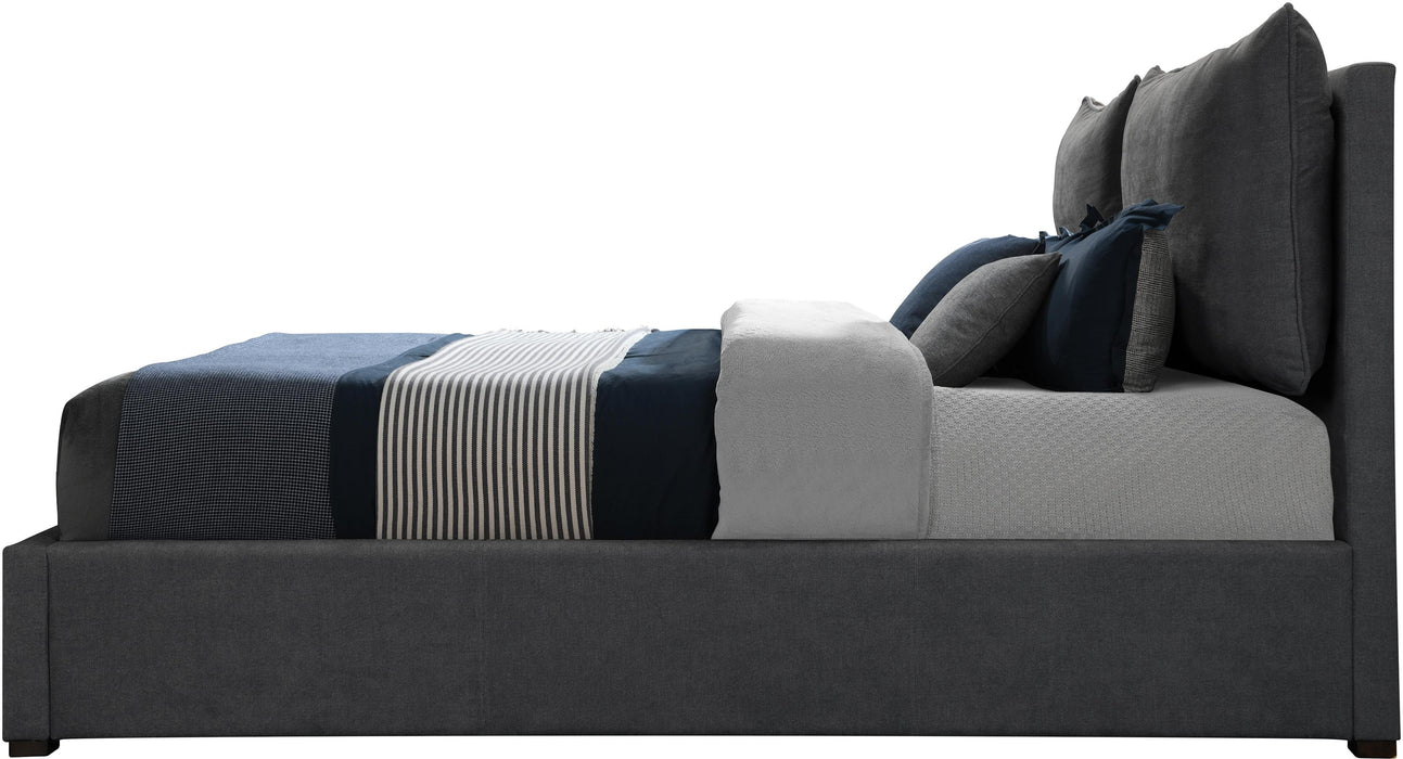 Misha Pepper Black Polyester Fabric Queen Bed (3 Boxes) - Bargain Furniture (Detroit, MI)
