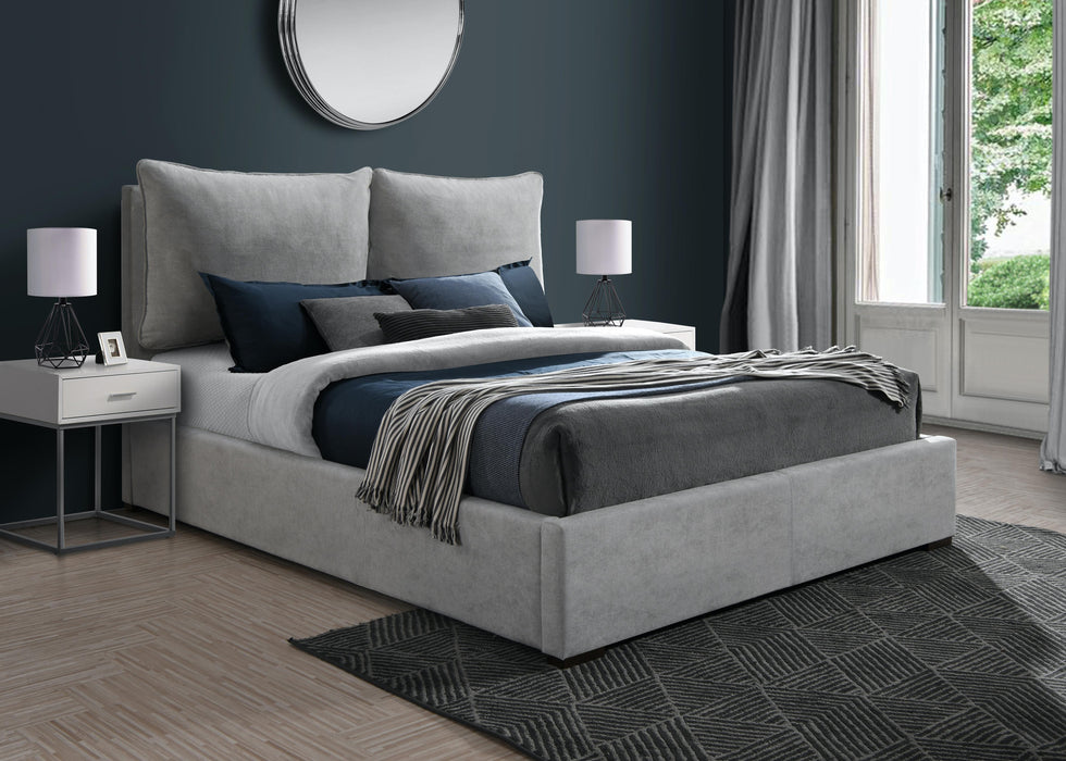 Misha Light Grey Polyester Fabric King Bed (3 Boxes) - Bargain Furniture (Detroit, MI)