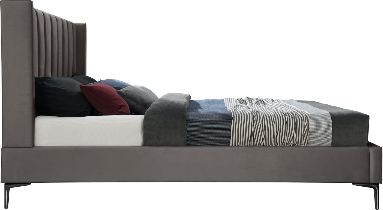 Nadia Grey Velvet Queen Bed - Bargain Furniture (Detroit, MI)