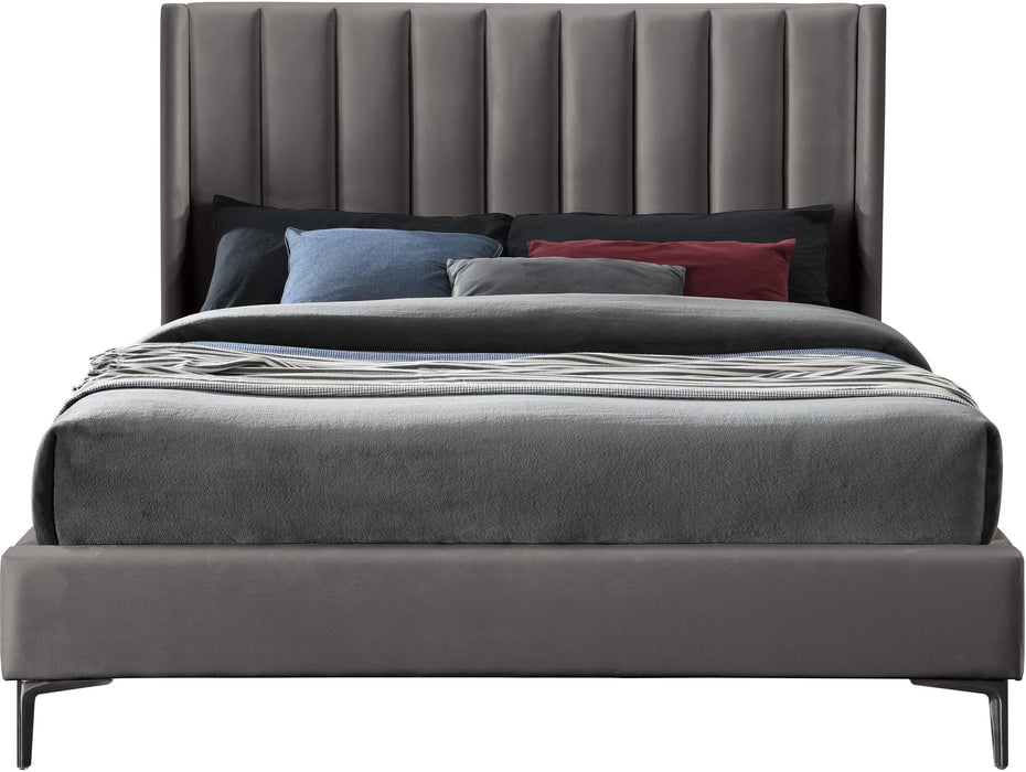 Nadia Grey Velvet Queen Bed - Bargain Furniture (Detroit, MI)
