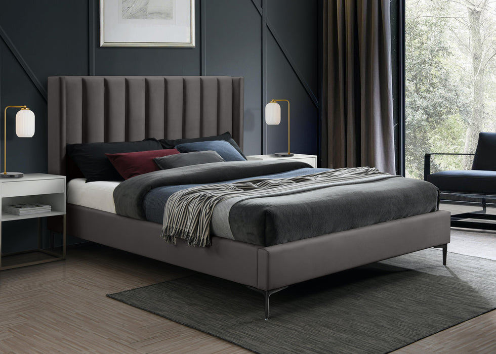 Nadia Grey Velvet Queen Bed - Bargain Furniture (Detroit, MI)