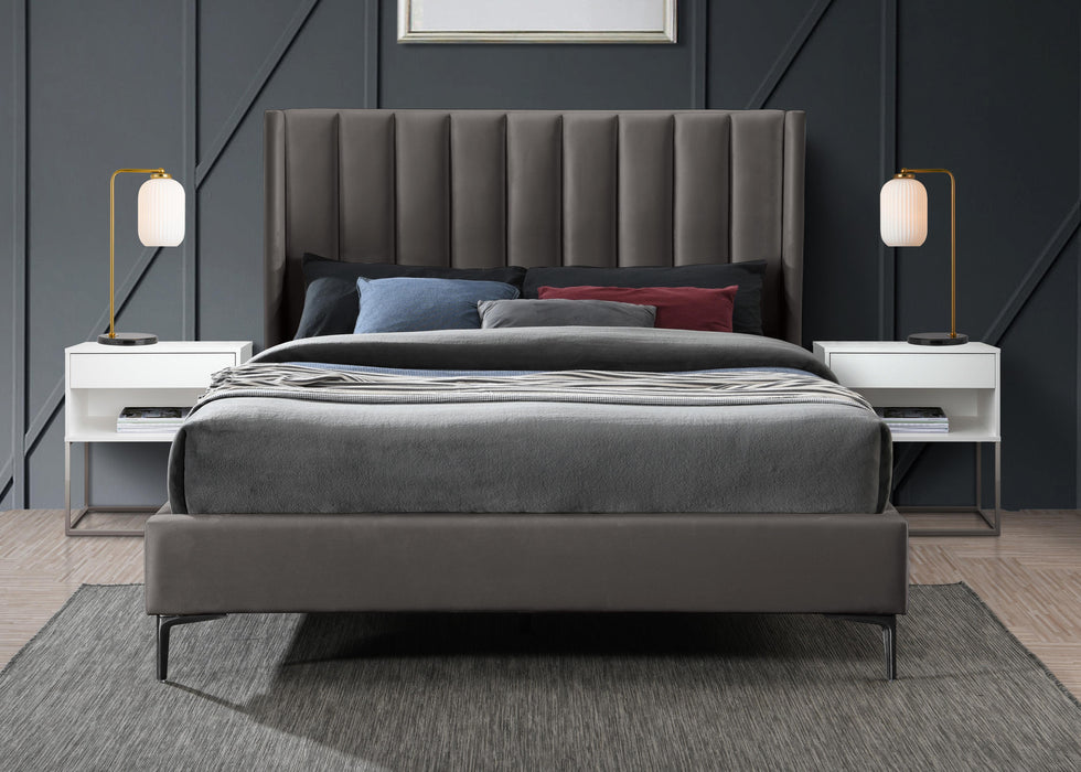 Nadia Grey Velvet Queen Bed - Bargain Furniture (Detroit, MI)