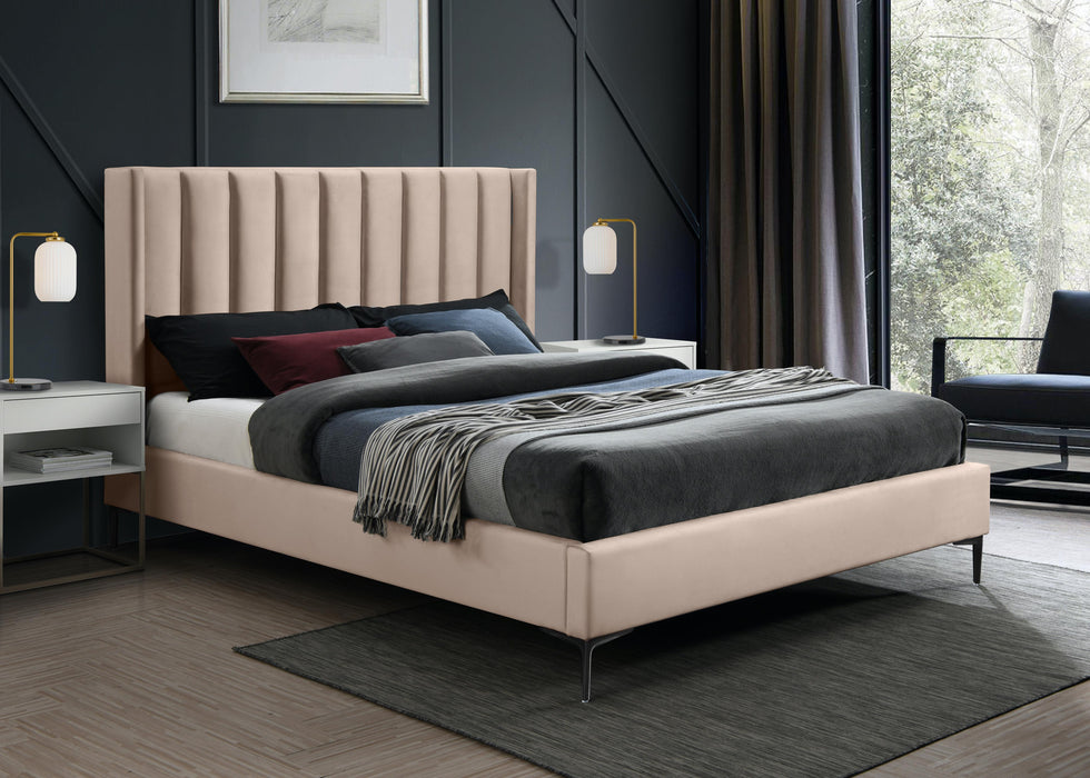 Nadia Pink Velvet Queen Bed - Bargain Furniture (Detroit, MI)