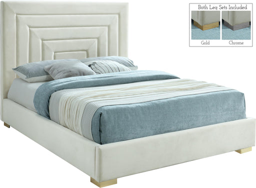 Nora Cream Velvet King Bed - Bargain Furniture (Detroit, MI)