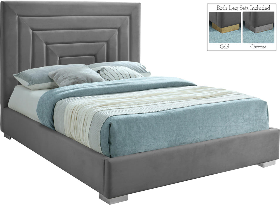 Nora Grey Velvet King Bed - Bargain Furniture (Detroit, MI)