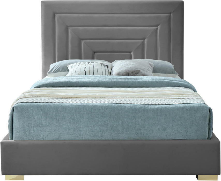 Nora Grey Velvet King Bed - Bargain Furniture (Detroit, MI)