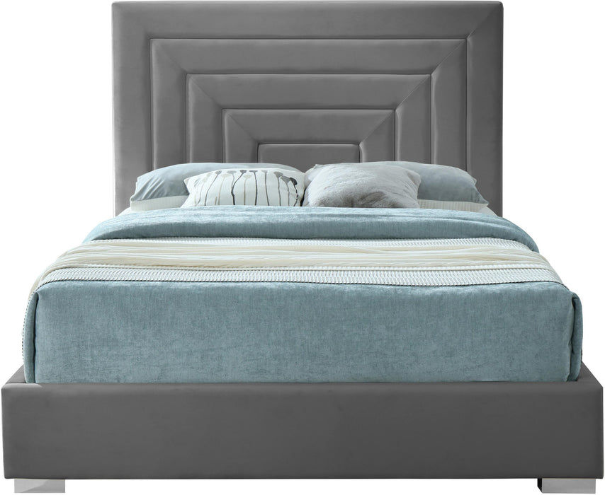 Nora Grey Velvet King Bed - Bargain Furniture (Detroit, MI)