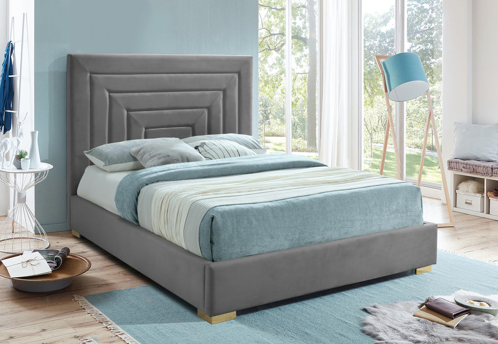 Nora Grey Velvet King Bed - Bargain Furniture (Detroit, MI)