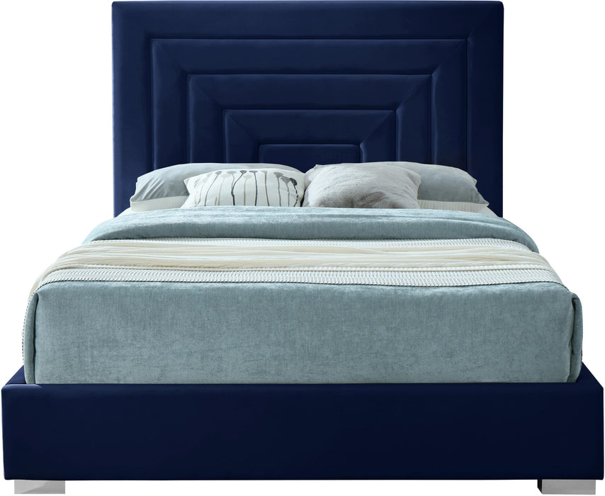 Nora Navy Velvet King Bed - Bargain Furniture (Detroit, MI)