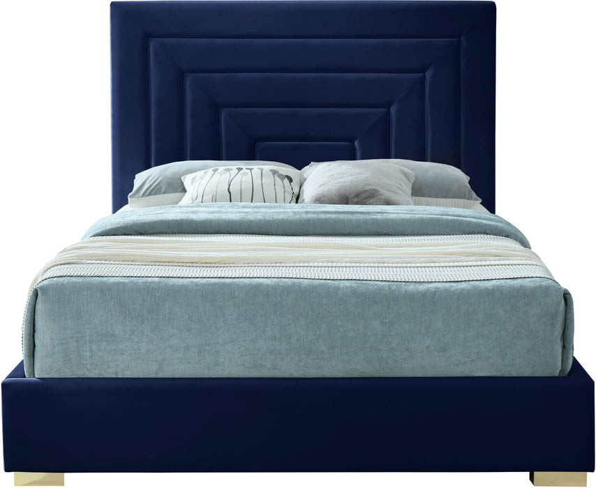 Nora Navy Velvet King Bed - Bargain Furniture (Detroit, MI)