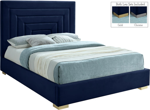 Nora Navy Velvet King Bed - Bargain Furniture (Detroit, MI)