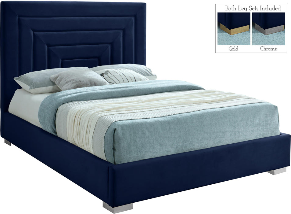 Nora Navy Velvet King Bed - Bargain Furniture (Detroit, MI)