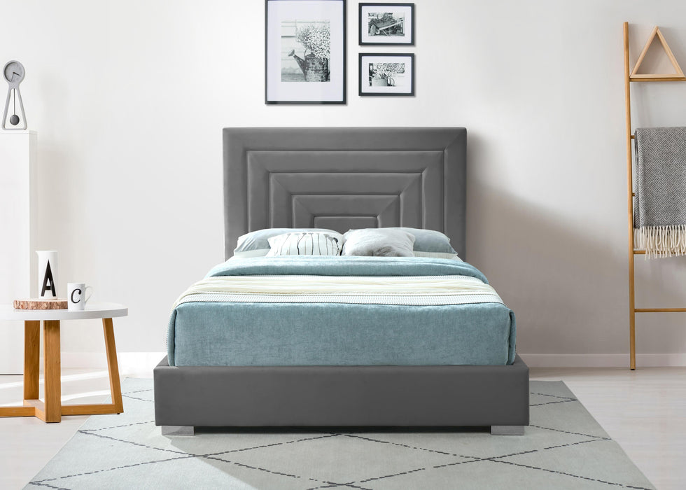 Nora Grey Velvet King Bed - Bargain Furniture (Detroit, MI)