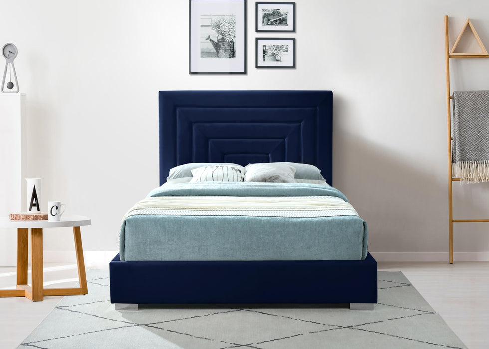 Nora Navy Velvet King Bed - Bargain Furniture (Detroit, MI)