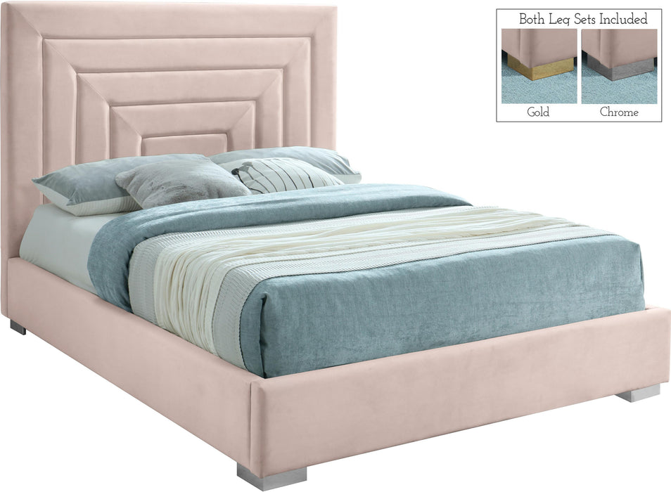 Nora Pink Velvet King Bed - Bargain Furniture (Detroit, MI)