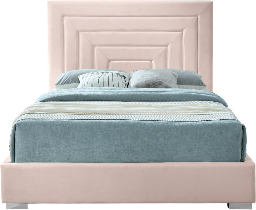 Nora Pink Velvet King Bed - Bargain Furniture (Detroit, MI)