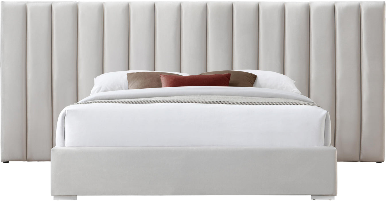 Pablo Cream Velvet Queen Bed - Bargain Furniture (Detroit, MI)