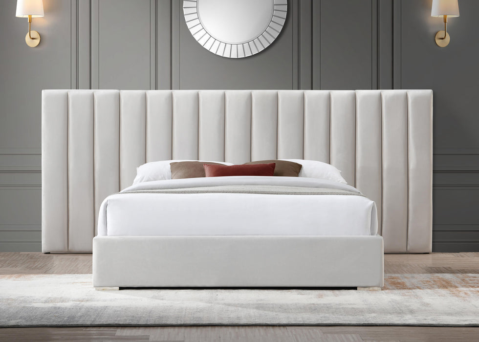 Pablo Cream Velvet Queen Bed - Bargain Furniture (Detroit, MI)