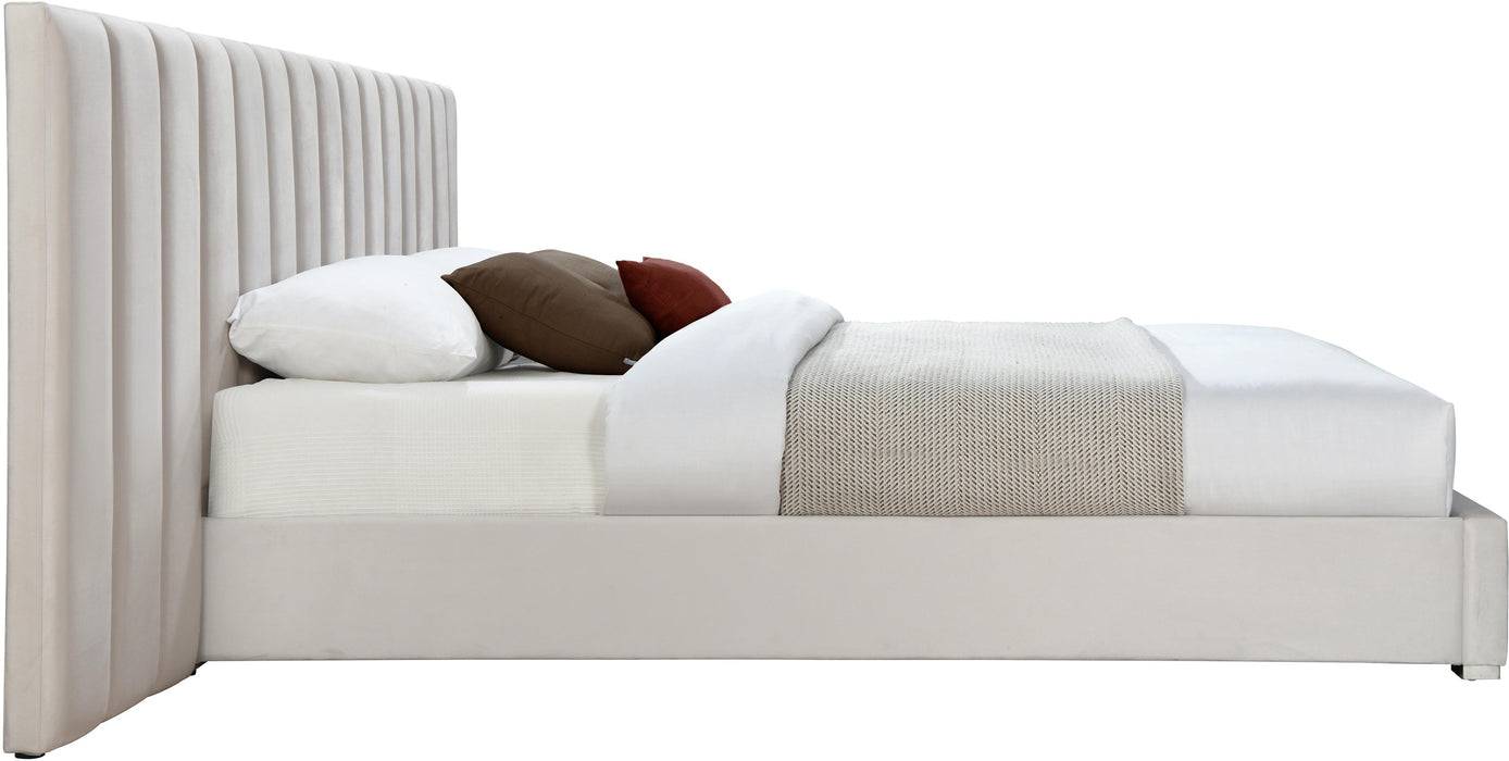 Pablo Cream Velvet Queen Bed - Bargain Furniture (Detroit, MI)