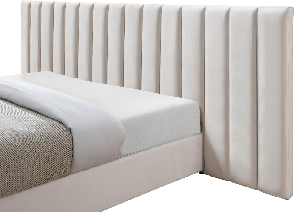 Pablo Cream Velvet Queen Bed - Bargain Furniture (Detroit, MI)