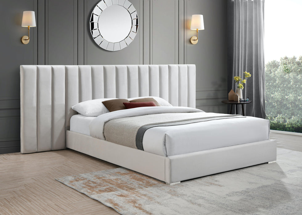 Pablo Cream Velvet Queen Bed - Bargain Furniture (Detroit, MI)