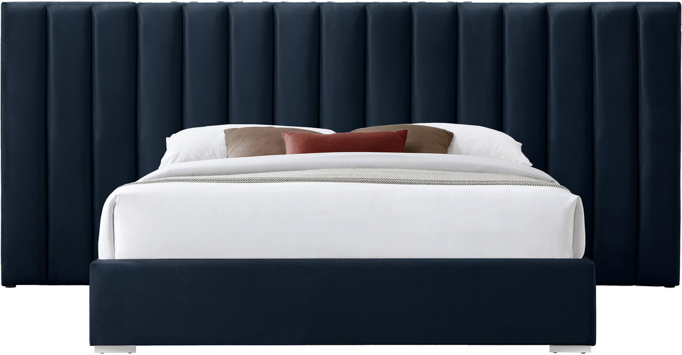 Pablo Navy Velvet Queen Bed - Bargain Furniture (Detroit, MI)