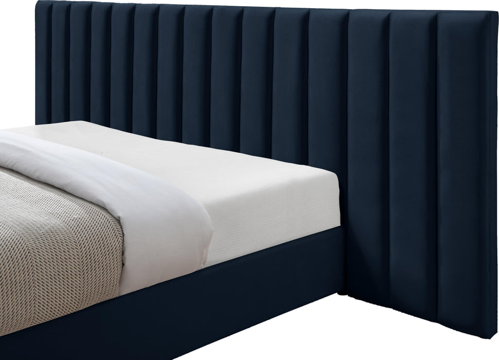 Pablo Navy Velvet Queen Bed - Bargain Furniture (Detroit, MI)