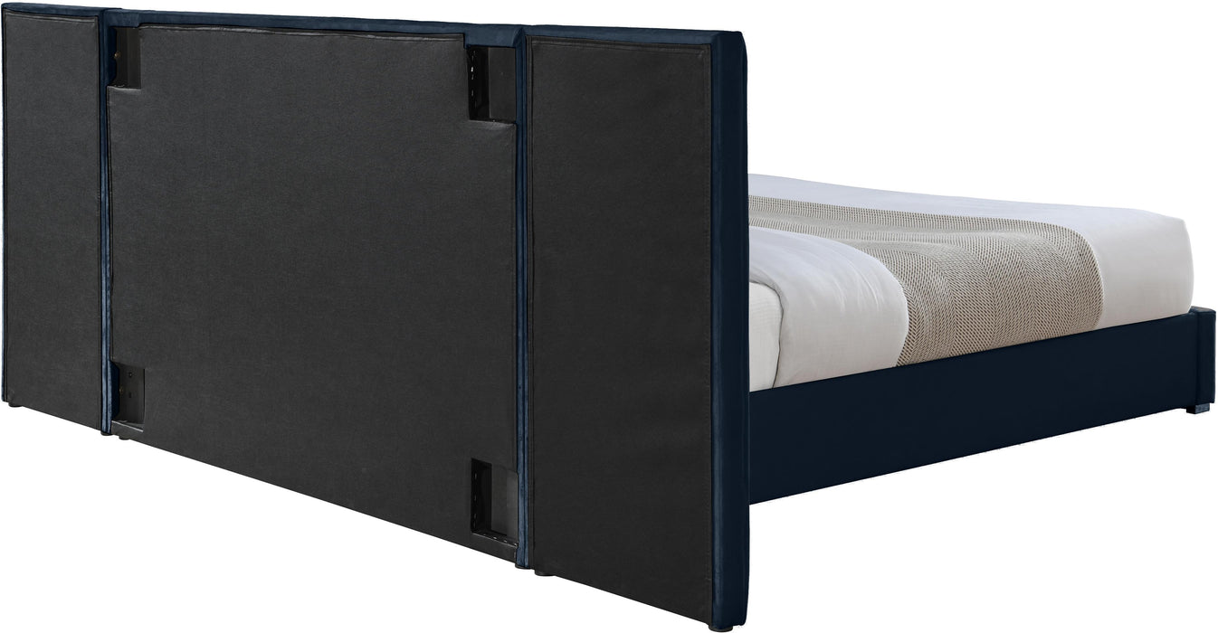 Pablo Navy Velvet Queen Bed - Bargain Furniture (Detroit, MI)