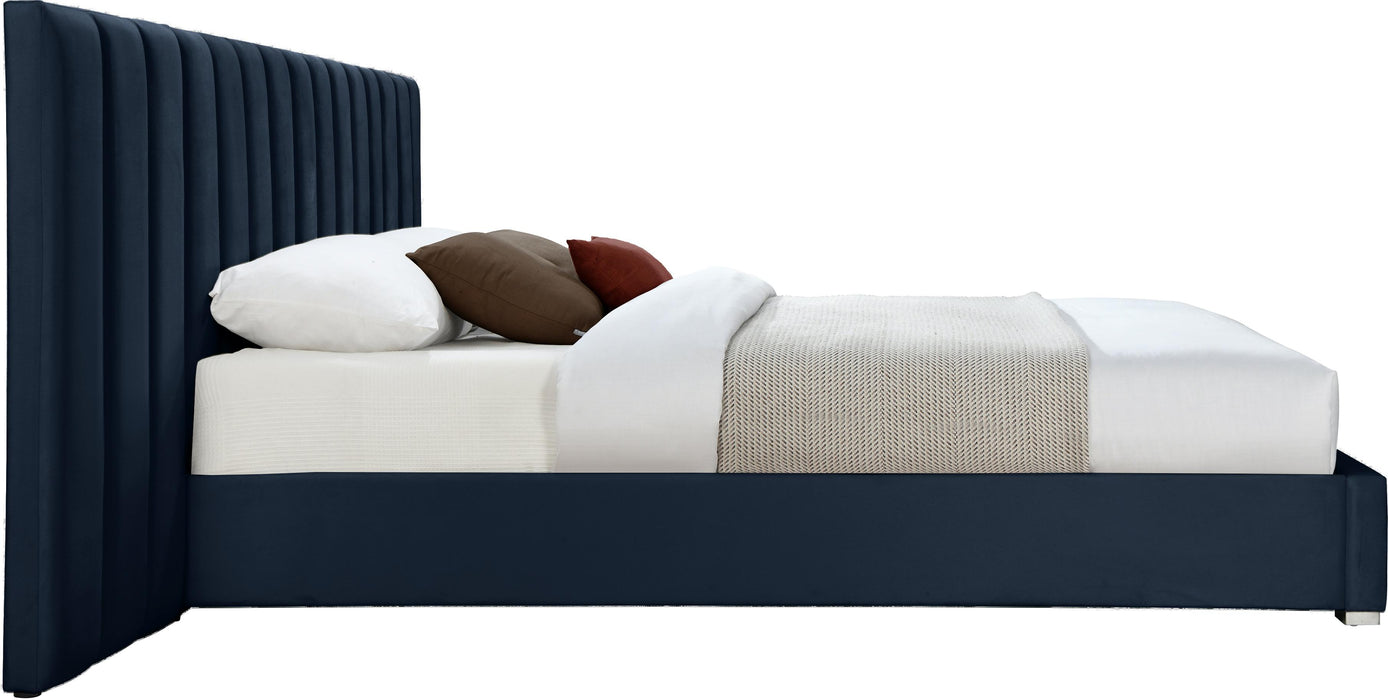 Pablo Navy Velvet Queen Bed - Bargain Furniture (Detroit, MI)