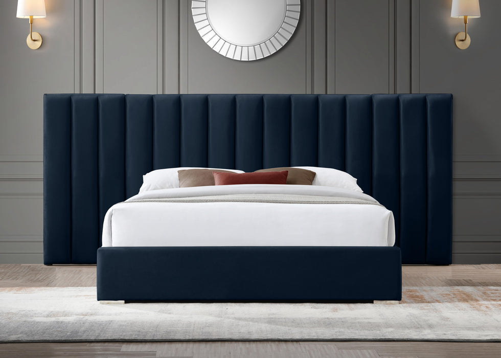 Pablo Navy Velvet Queen Bed - Bargain Furniture (Detroit, MI)