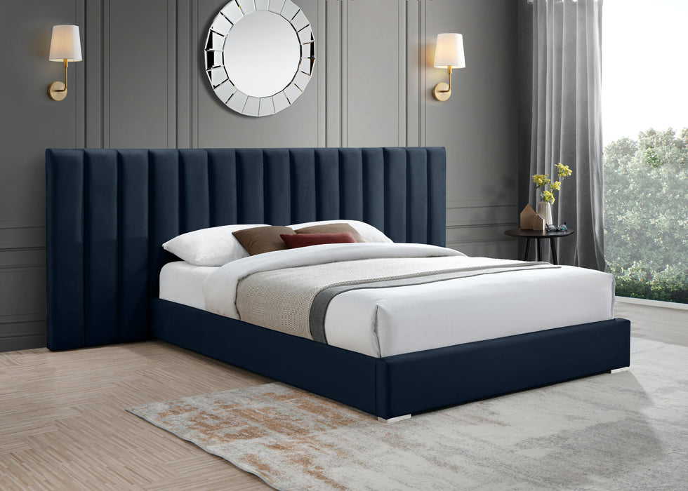 Pablo Navy Velvet Queen Bed - Bargain Furniture (Detroit, MI)