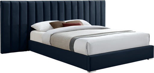 Pablo Navy Velvet Queen Bed - Bargain Furniture (Detroit, MI)