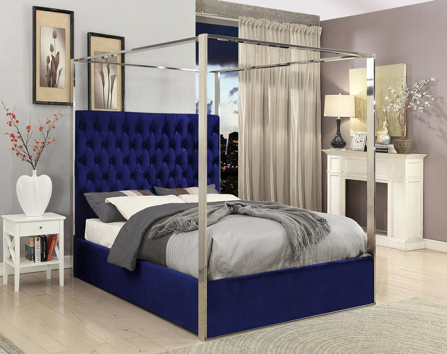 Porter Navy Velvet Queen Bed - Bargain Furniture (Detroit, MI)