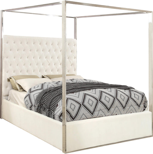 Porter White Velvet Queen Bed - Bargain Furniture (Detroit, MI)