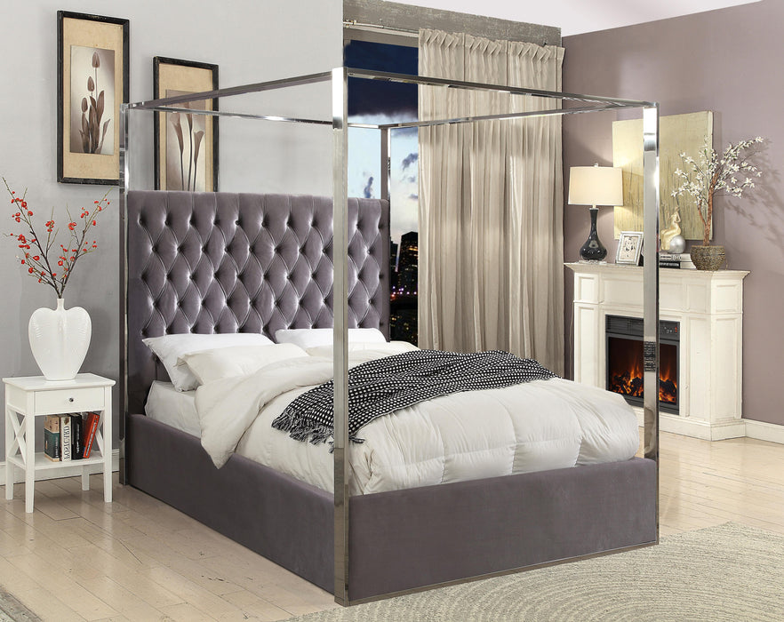 Porter Grey Velvet Queen Bed - Bargain Furniture (Detroit, MI)