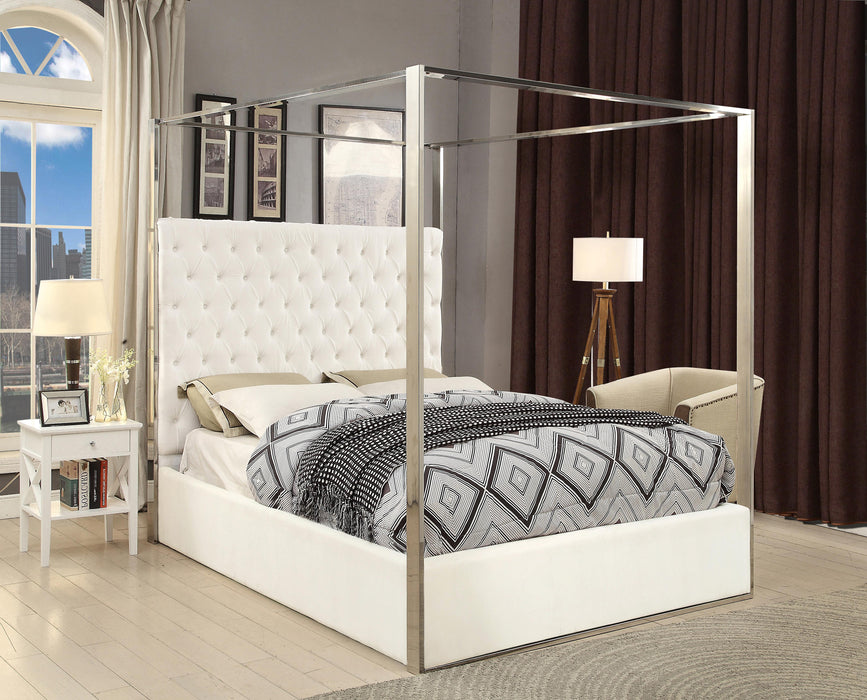 Porter White Velvet Queen Bed - Bargain Furniture (Detroit, MI)