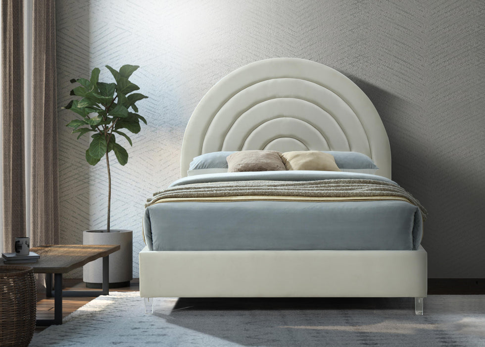 Rainbow Cream Velvet Queen Bed - Bargain Furniture (Detroit, MI)