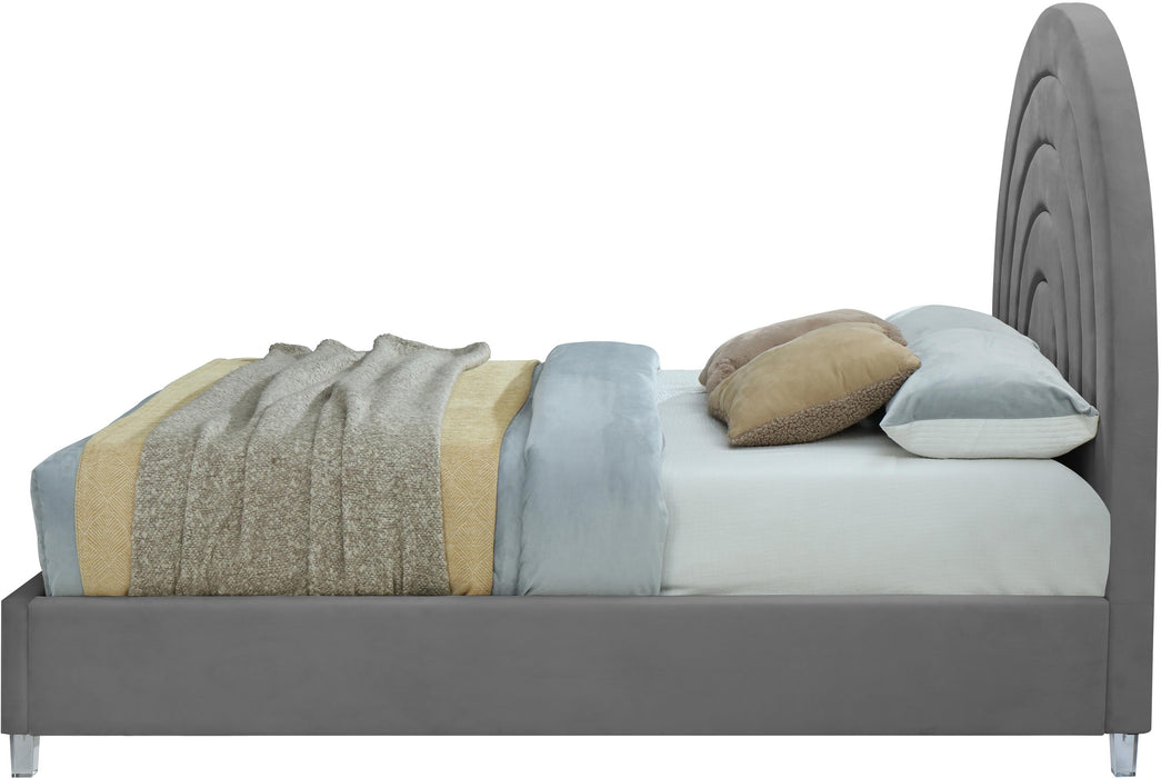Rainbow Grey Velvet King Bed - Bargain Furniture (Detroit, MI)
