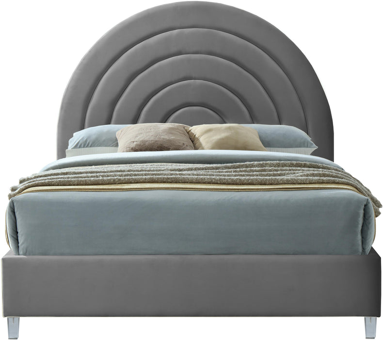 Rainbow Grey Velvet King Bed - Bargain Furniture (Detroit, MI)