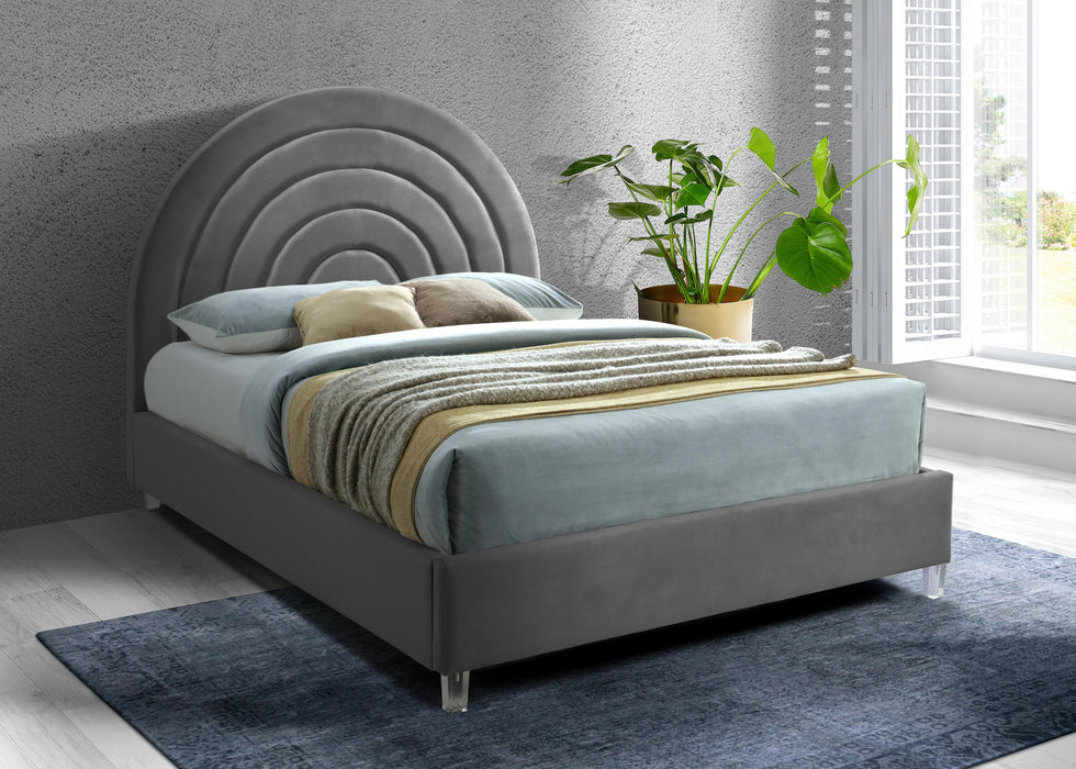 Rainbow Grey Velvet King Bed - Bargain Furniture (Detroit, MI)