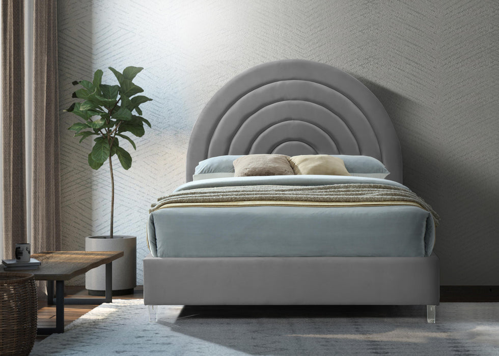 Rainbow Grey Velvet King Bed - Bargain Furniture (Detroit, MI)