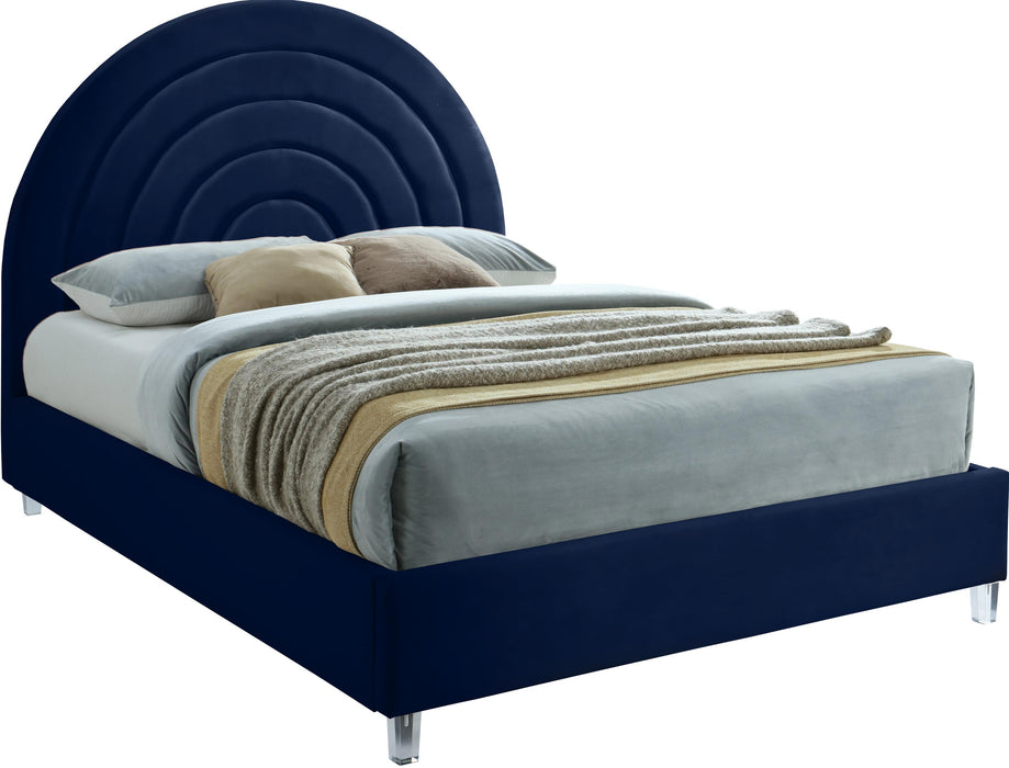 Rainbow Navy Velvet King Bed - Bargain Furniture (Detroit, MI)