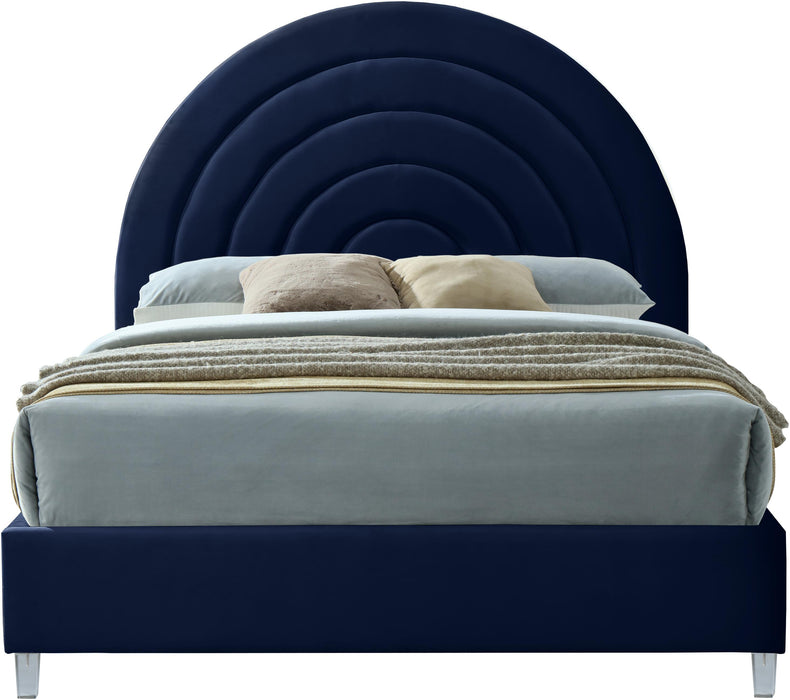 Rainbow Navy Velvet Queen Bed - Bargain Furniture (Detroit, MI)