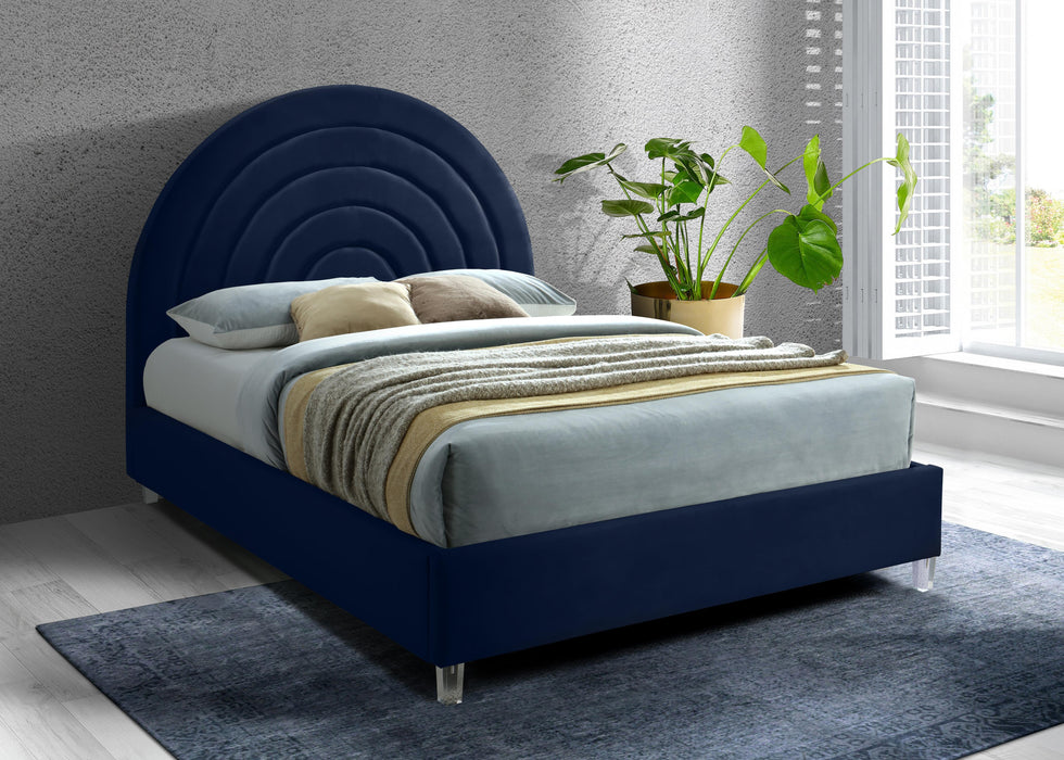 Rainbow Navy Velvet Queen Bed - Bargain Furniture (Detroit, MI)