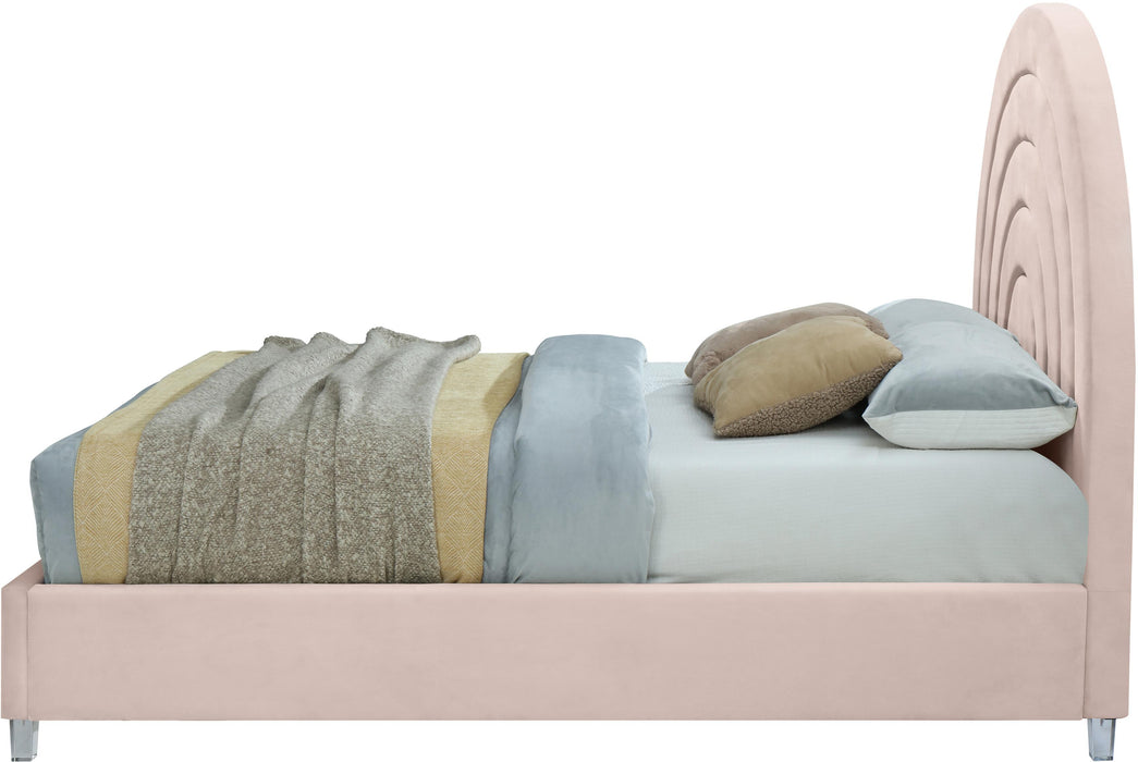 Rainbow Pink Velvet King Bed - Bargain Furniture (Detroit, MI)