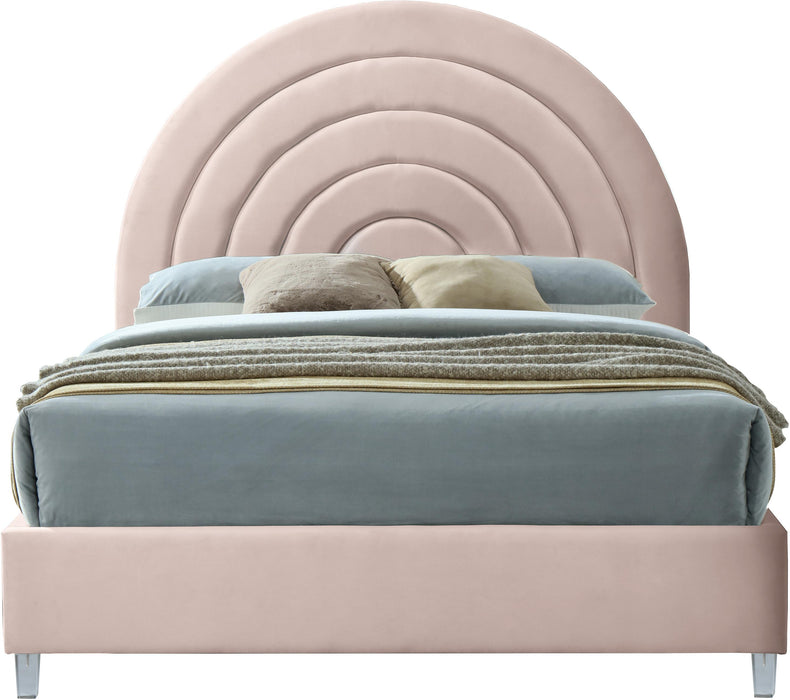 Rainbow Pink Velvet King Bed - Bargain Furniture (Detroit, MI)