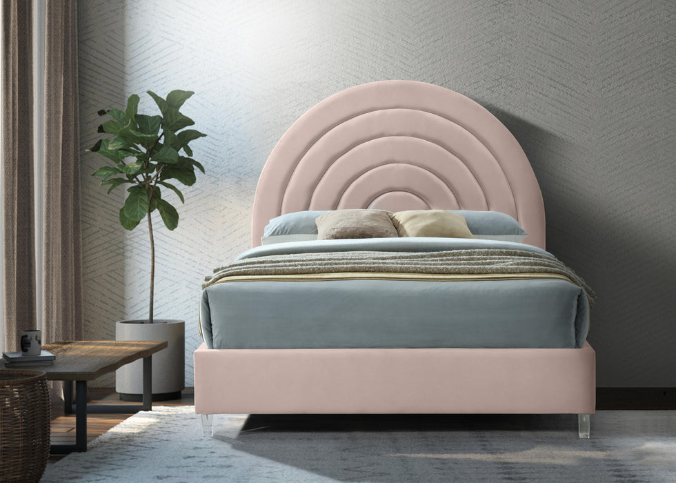 Rainbow Pink Velvet King Bed - Bargain Furniture (Detroit, MI)